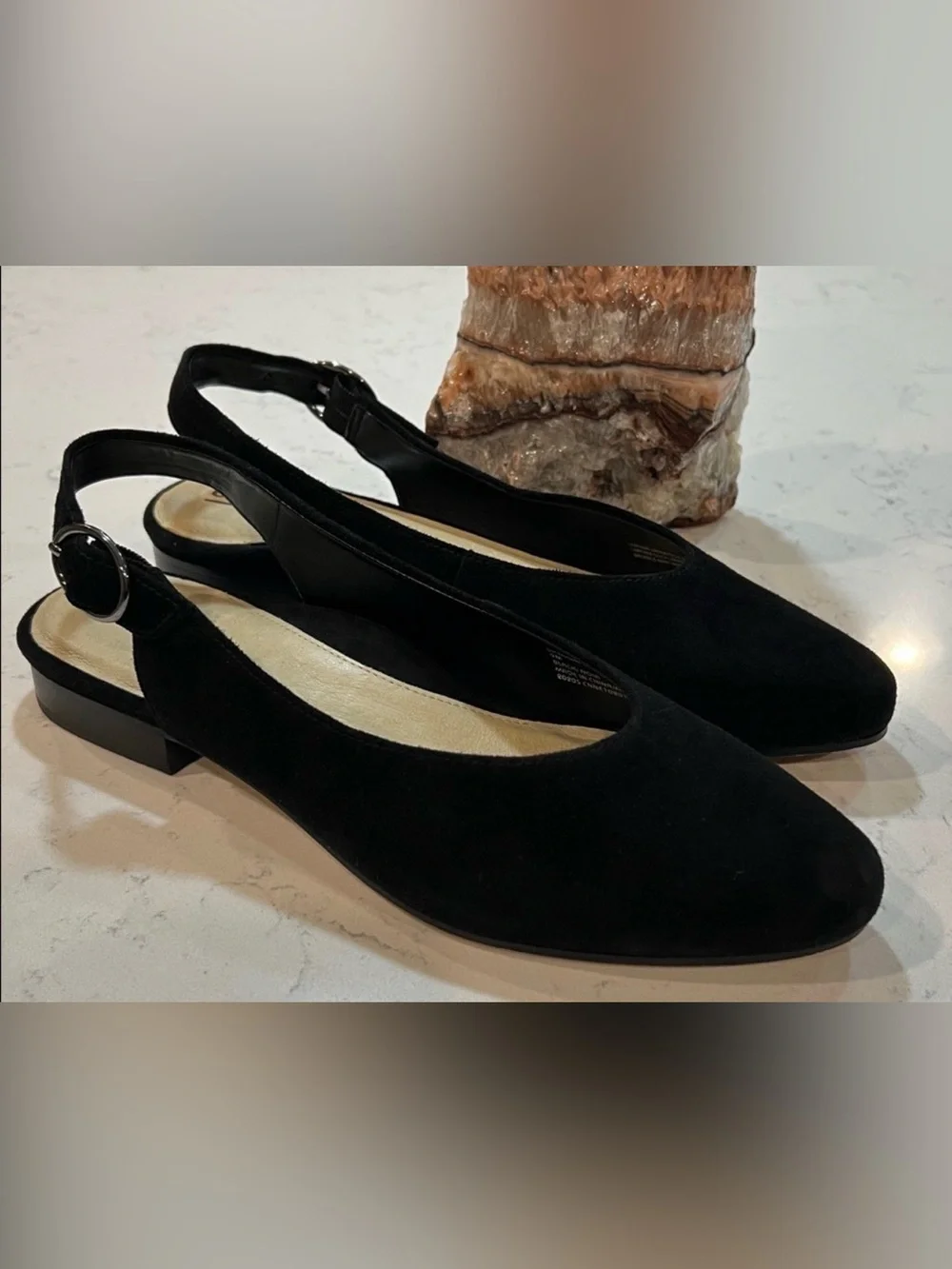 Earth Black Suede Slingback Flats